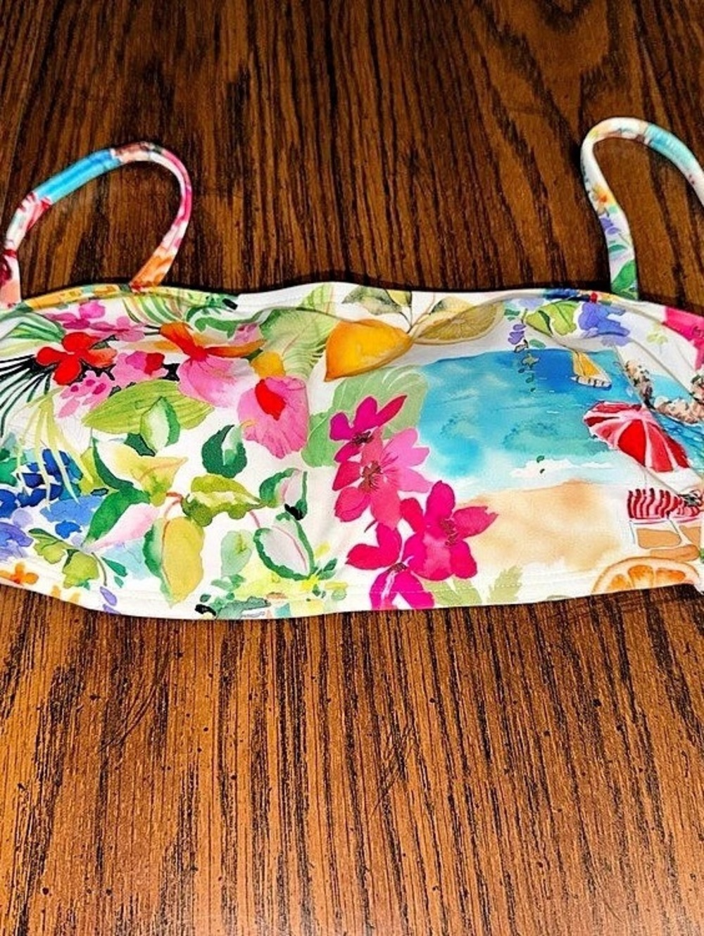 Shade & Shore Tropical Floral Print Bikini Top Multicolor Small
